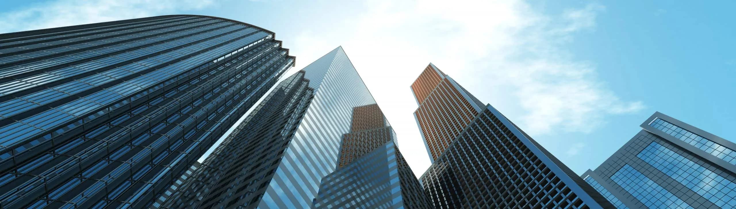 Commercial skyscrapers viewed from street level