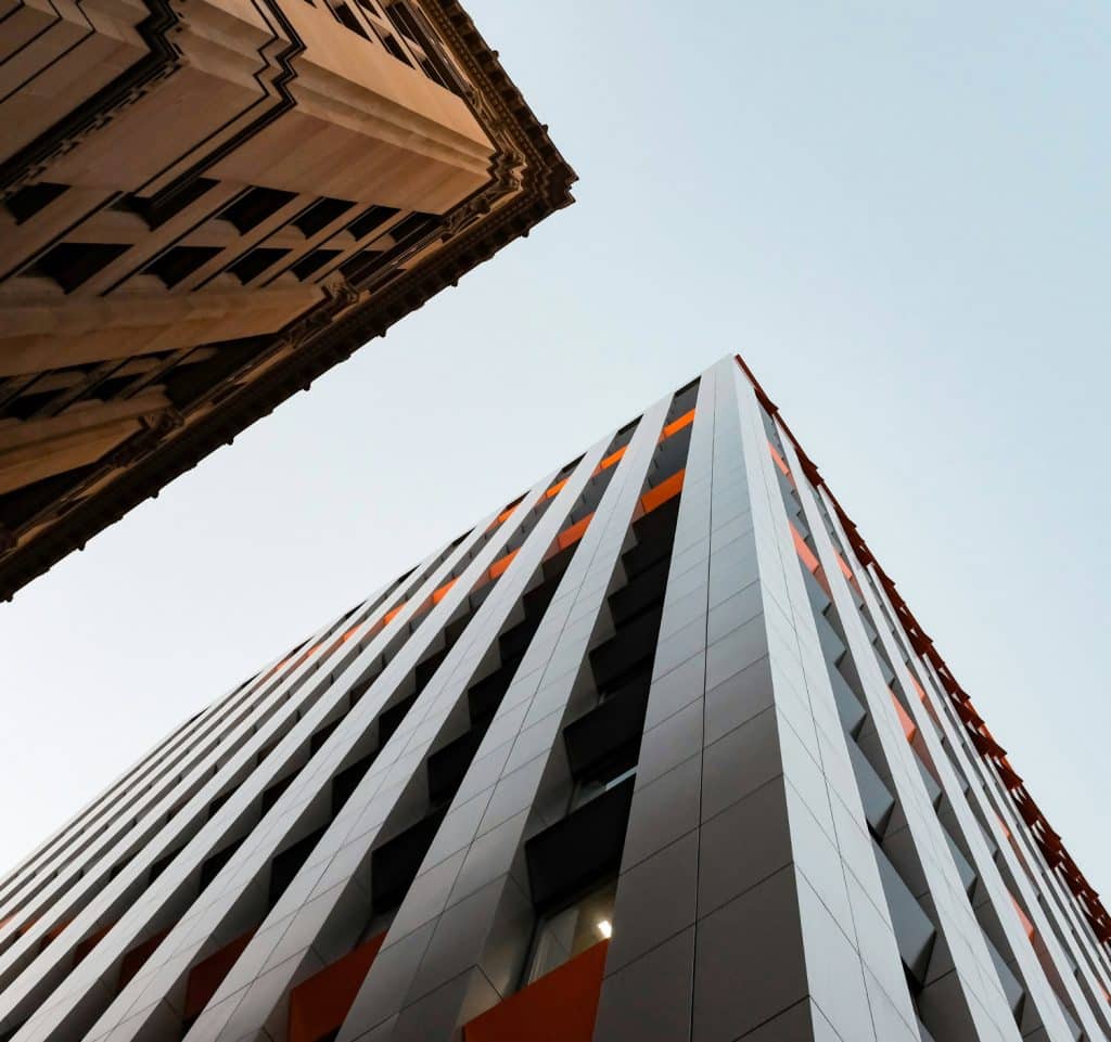 Tall buildings viewed from below