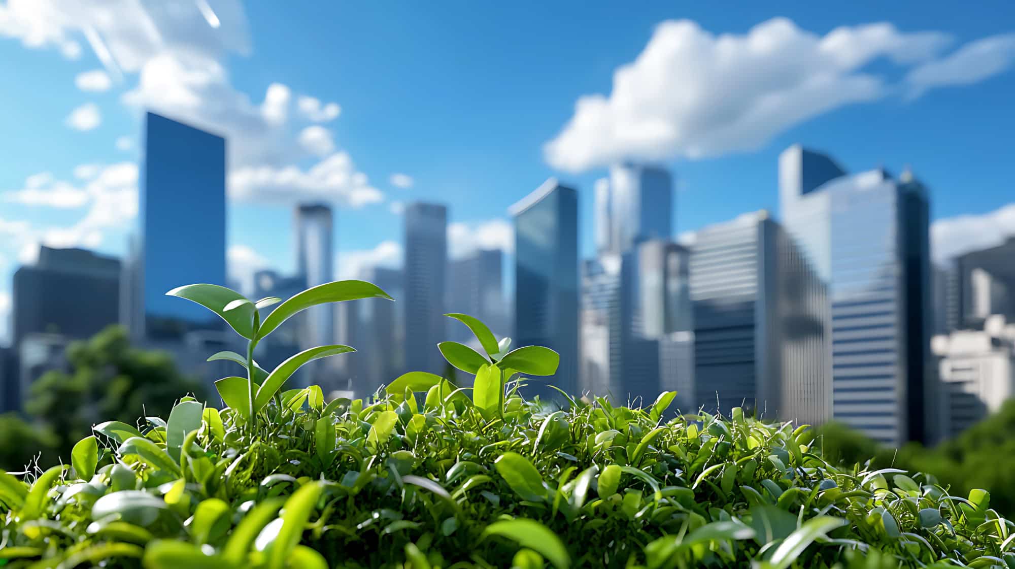 city skyline with greenery
