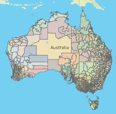 Map showing NatHERS climate zone boundaries across Australia