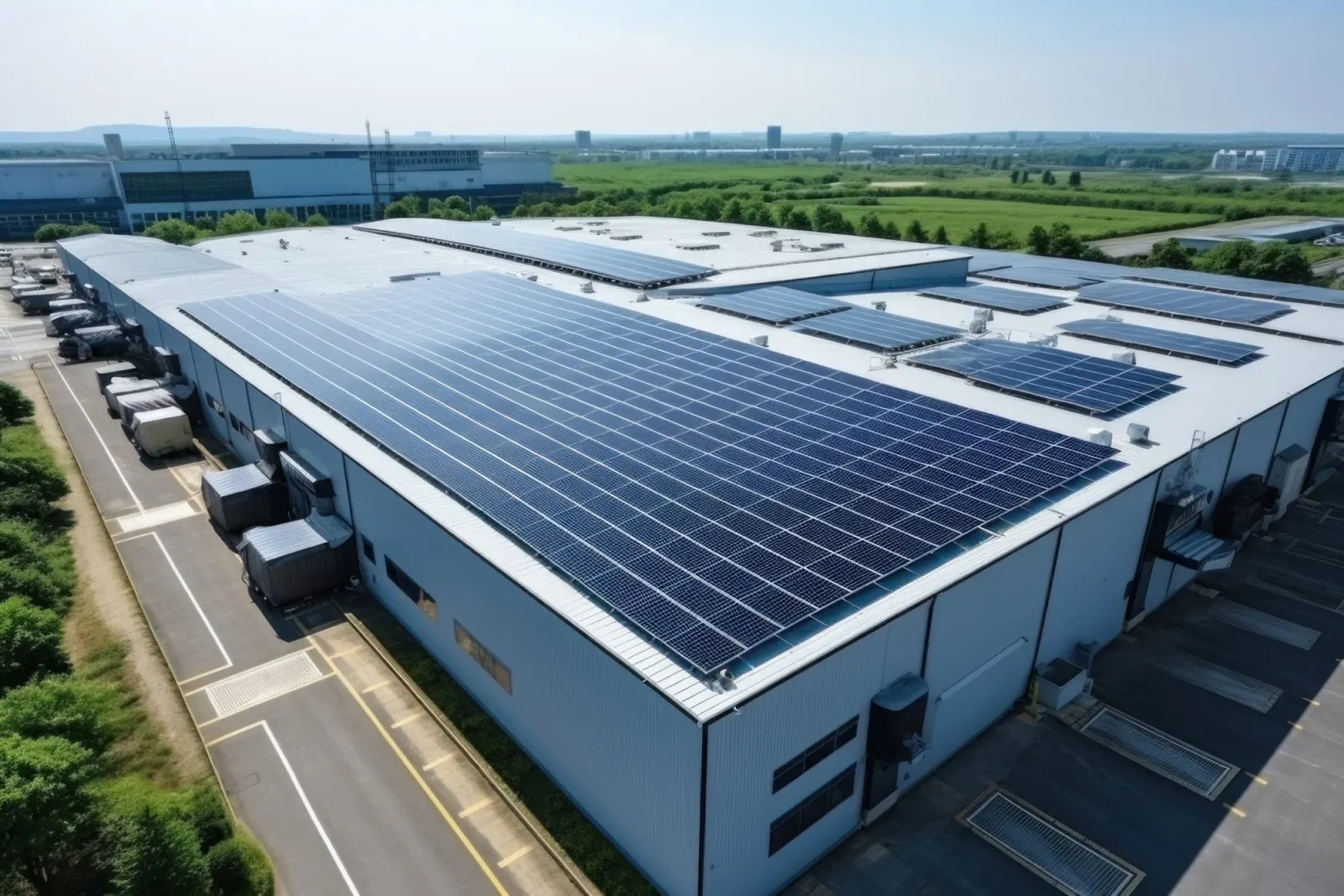 Large rooftop solar array on an industrial building