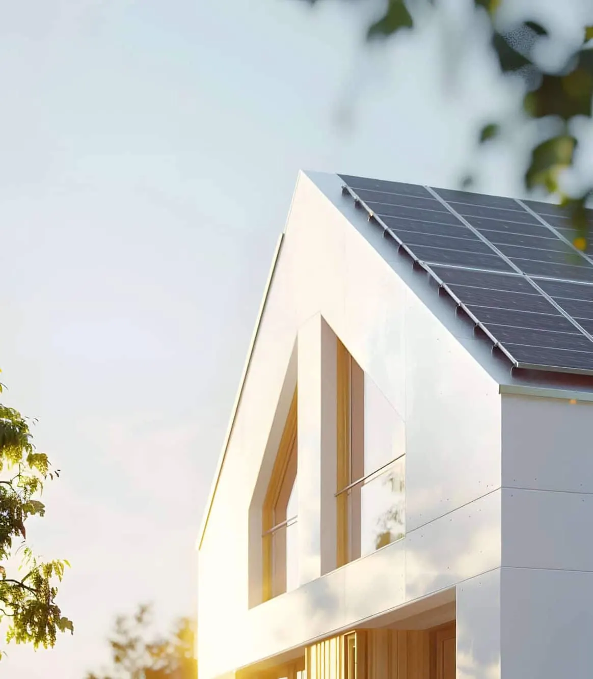 Sunlit home with rooftop solar panels